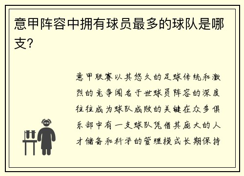意甲阵容中拥有球员最多的球队是哪支？